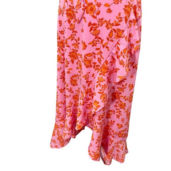 Chelsea28 Women's Pink Floral Faux Wrap Sleeveless Midi Dress Ruffle Hem - Small - Picture 4 of 13